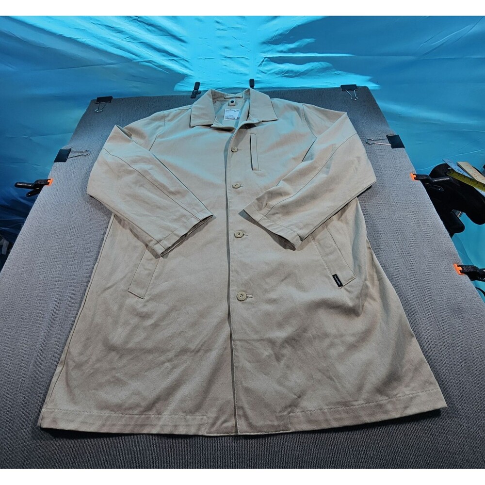 Frank And Oak Men's Beige Long Trench Coat Button Front Pockets Point Collar XXL